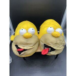 VTG Novelty Homer Simpson Slippers Yellow Adult Funny Plush Big Mouth W Tongue